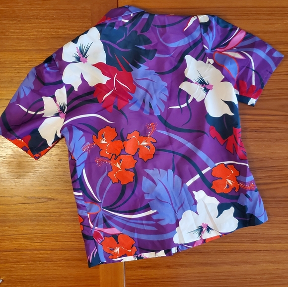 Womens vintage Tropical Hawaiian style 80s purple red blouse medium - Picture 2 of 6